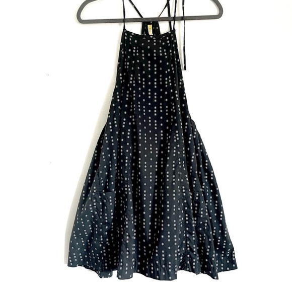 Free People Everlong Trapeze Cotton Mini Dress Smock in Black Combo Size M - Picture 2 of 10